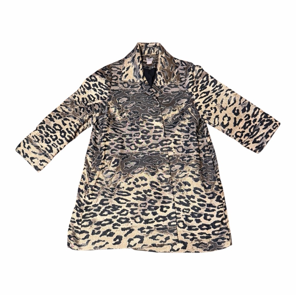Chico's Womens Beige Brown Animal Print Open Topper Jacket Sz.2 /Us 12/14